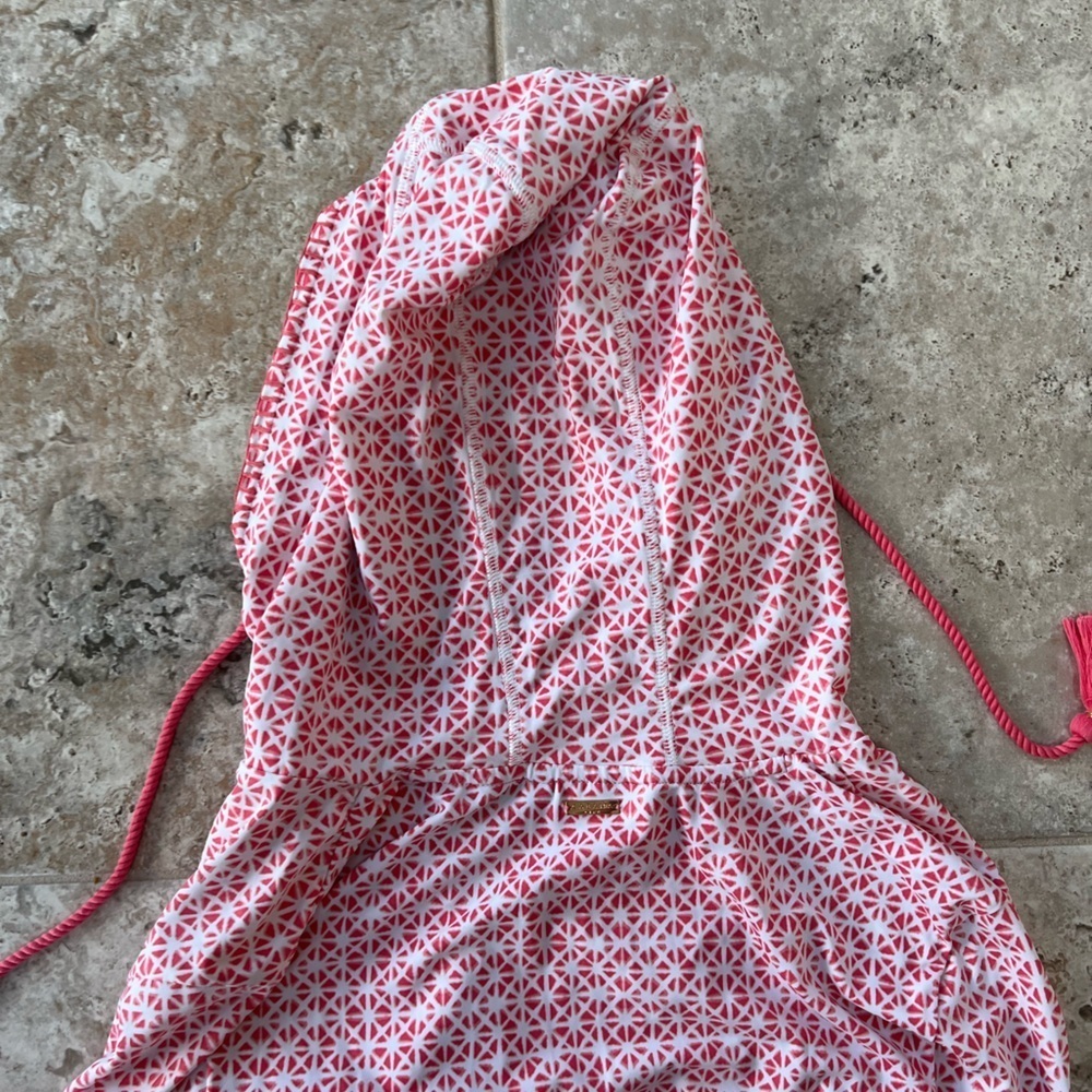 Cabana Life Algarve Hooded Cover Up Dress in Coral Pink/White, size S - Picture 11 of 13
